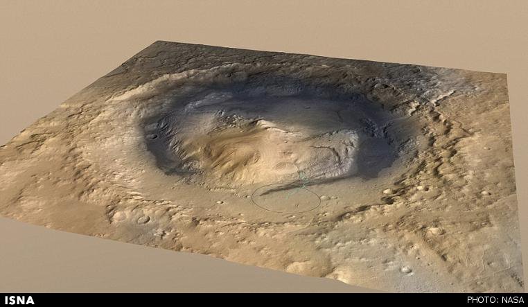 دهانه گیل مریخ به همراه کوه شارپ در قسمت وسط 