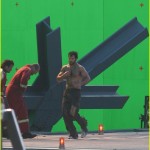 Henry Cavill, star of “The Social Network,” films scenes for the new “Superman” movie against a giant green screen
