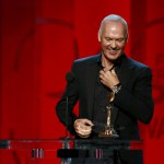 Actor Michael Keaton accepts the awards for Best Male Lead for his role in “Birdman” at the 2015 Film Independent Spirit Awards in Santa Monica